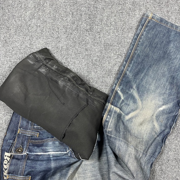 Vintage Y2K Rokker 30x29 Blue Schoeller Dynatec Motorcycle Denim Jeans 0657 - Picture 5 of 13